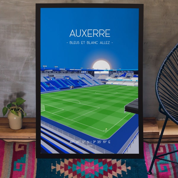 Affiche AJ Auxerre football - Poster du stade de l'Abbé Deschamps - Décoration intérieure pour fan de football - Allez les Bleus et Blanc