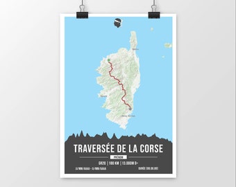 Anpassbares GR20 Poster - Crossing Corsica personalisiertes Poster - Sportgrafische Illustration für Läufer Geschenkidee