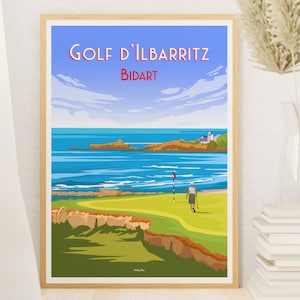 Póster Bidart Golf d'Ilbarritz - Decoración de pared interior para aficionado al golf o amante de los bellos paisajes del País Vasco francés