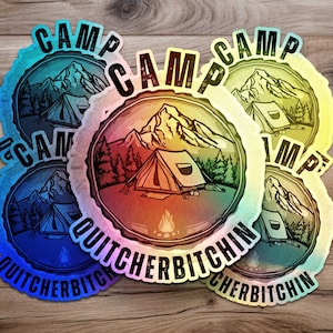 Campingavontuursticker, bergtent buiten vinylsticker, waterdichte gestanste sticker voor laptop, auto, waterfles