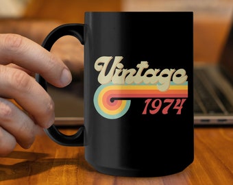 Vintage 1974 Rainbow Retro Inspired Coffee Mug, Perfect Birthday Gift, Classic 70s Design Drinkware, Unique Mug for Coffee Lovers