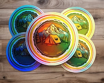 Naklejka winylowa na zewnątrz Camping Adventure, naklejka wodoodporna Nature Lover, naklejka na laptopa Hiking Travel, naklejka na zderzak samochodu Mountain Scene