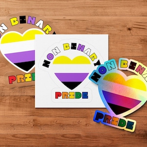 LGBTQ niet-binaire Pride-stickers, Pride Month-stickers, niet-binaire hartsticker, LGBTQ+ vinylsticker, Rainbow Pride-stickers