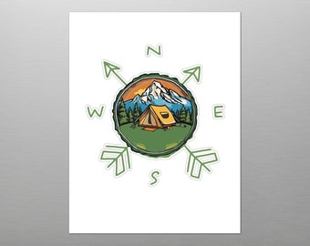 Outdoor Adventure Camping Sticker, Nature Scenery Vinyl Decal, Waterproof Transparent Holographic Sticker for Laptop, Car, Water Bottle