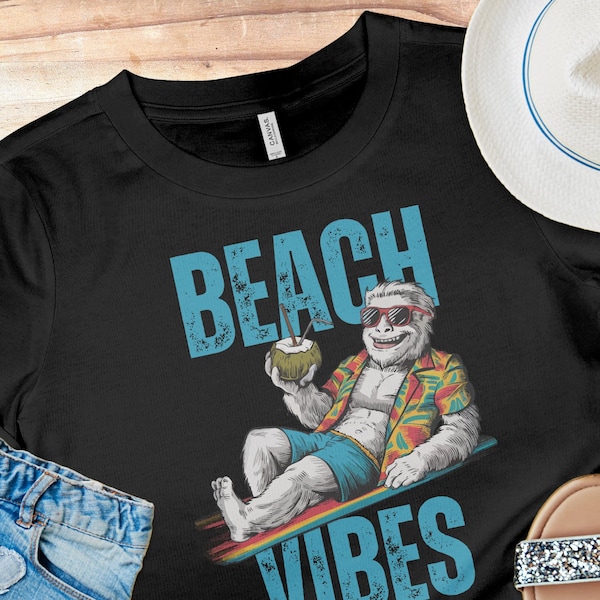 Beach Vibes Bigfoot T-Shirt, Surfing Sunglass Sasquatch, Tropical Vacation Tee, Camping Shirt, Family Vacations Shirts, Vacation Trip Shirt
