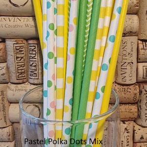 Paper Drinking Straws - Pastel Polka Dots Mix - Drinking or Crafting Straws.  Choose Mix or Individual Colors