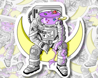 Creative Spaceman, Die cut decal, hand-drawn sticker, cute sticker, laptop, bottle, book, phone sticker, book stickers, waterproof, sci fi