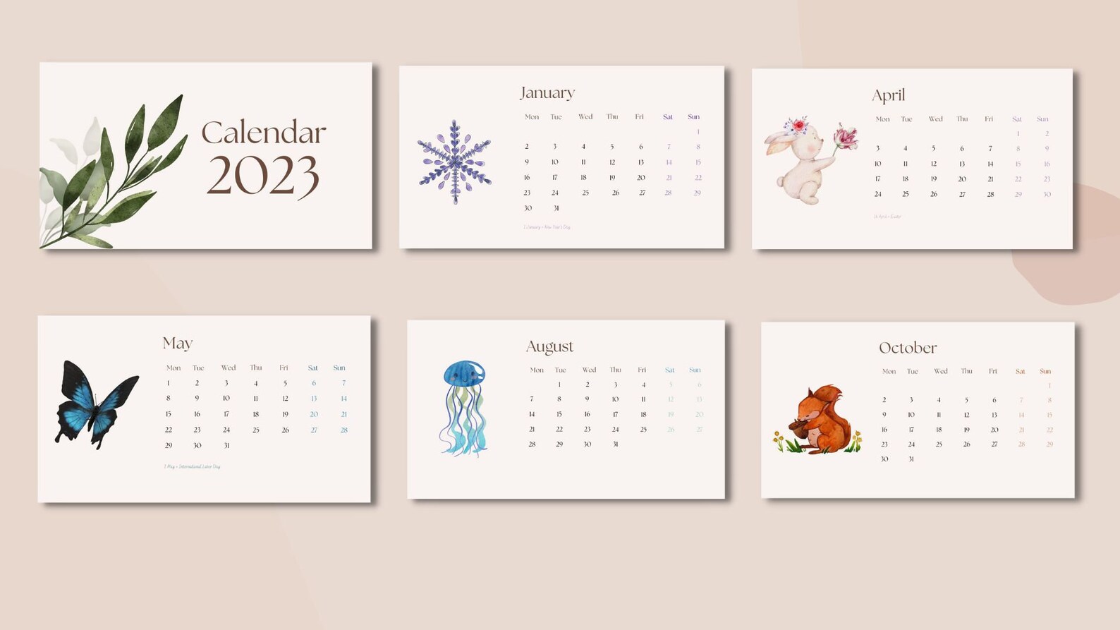 Printable 2023 Watercolor Calendar Horizontal Layout - Etsy UK