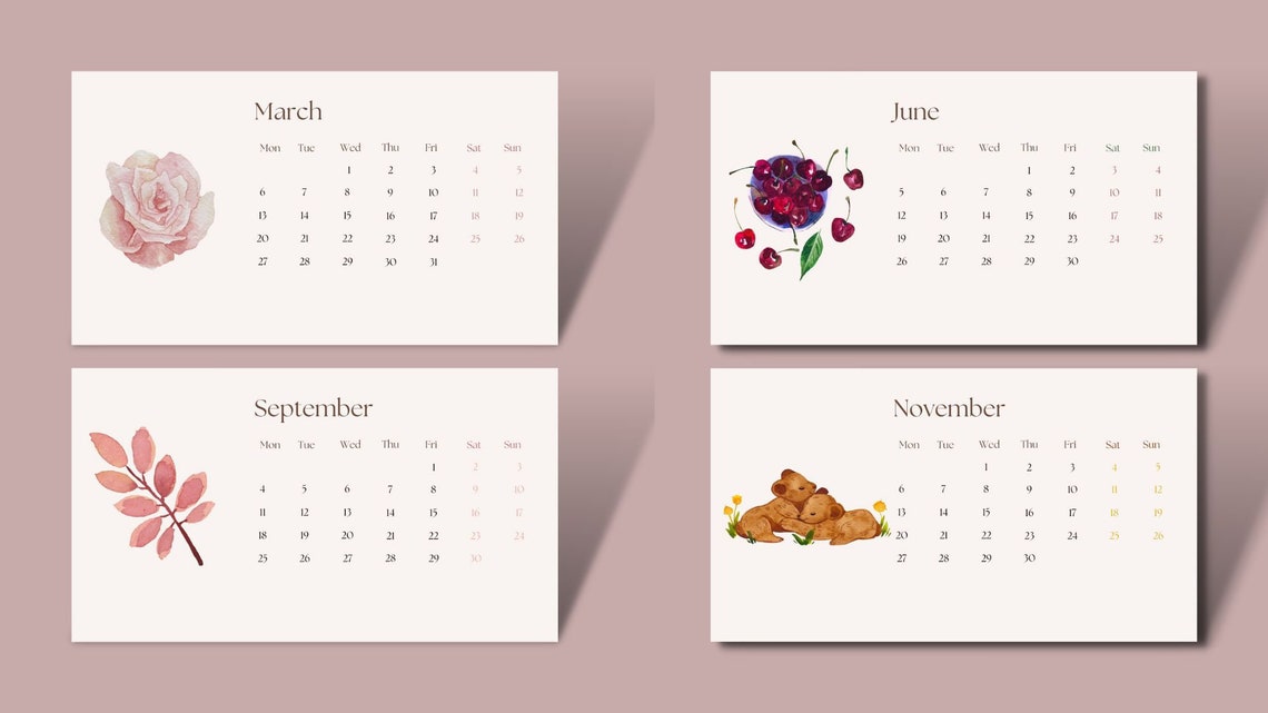 Printable 2023 Watercolor Calendar Horizontal Layout Etsy UK
