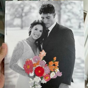Embroidered Photo Canvas, Bouquet Preservation, Handmade Personalized Photo, Wedding Gift, Anniversary Present