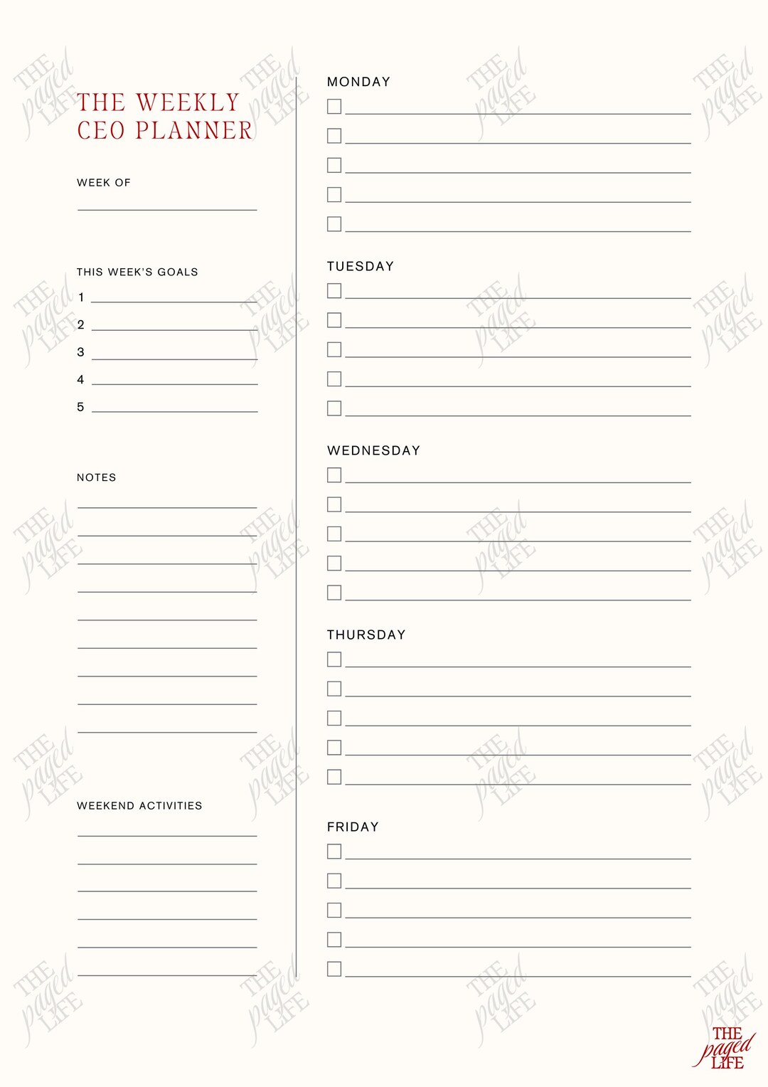 The Weekly CEO Planner Printable | Corporate Girl Planner PDF | Work ...