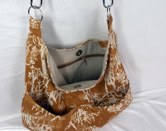 Brown organic print hobo bag