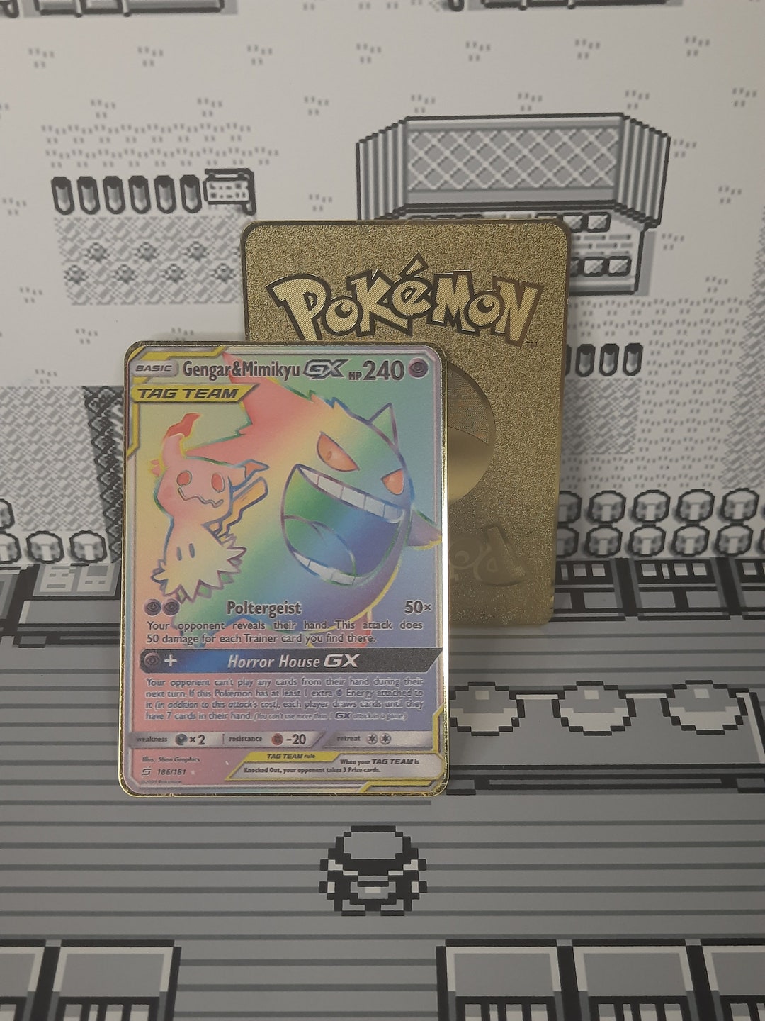Gengar & Mimikyu GX Tag Team Rainbow Rare Gold Metal Pokemon Etsy