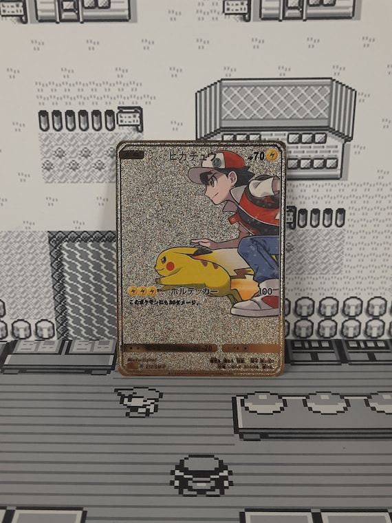 Pikachu Japanese Red's Pikachu 270/SM-P Gold Metal Pokemon Card - Etsy