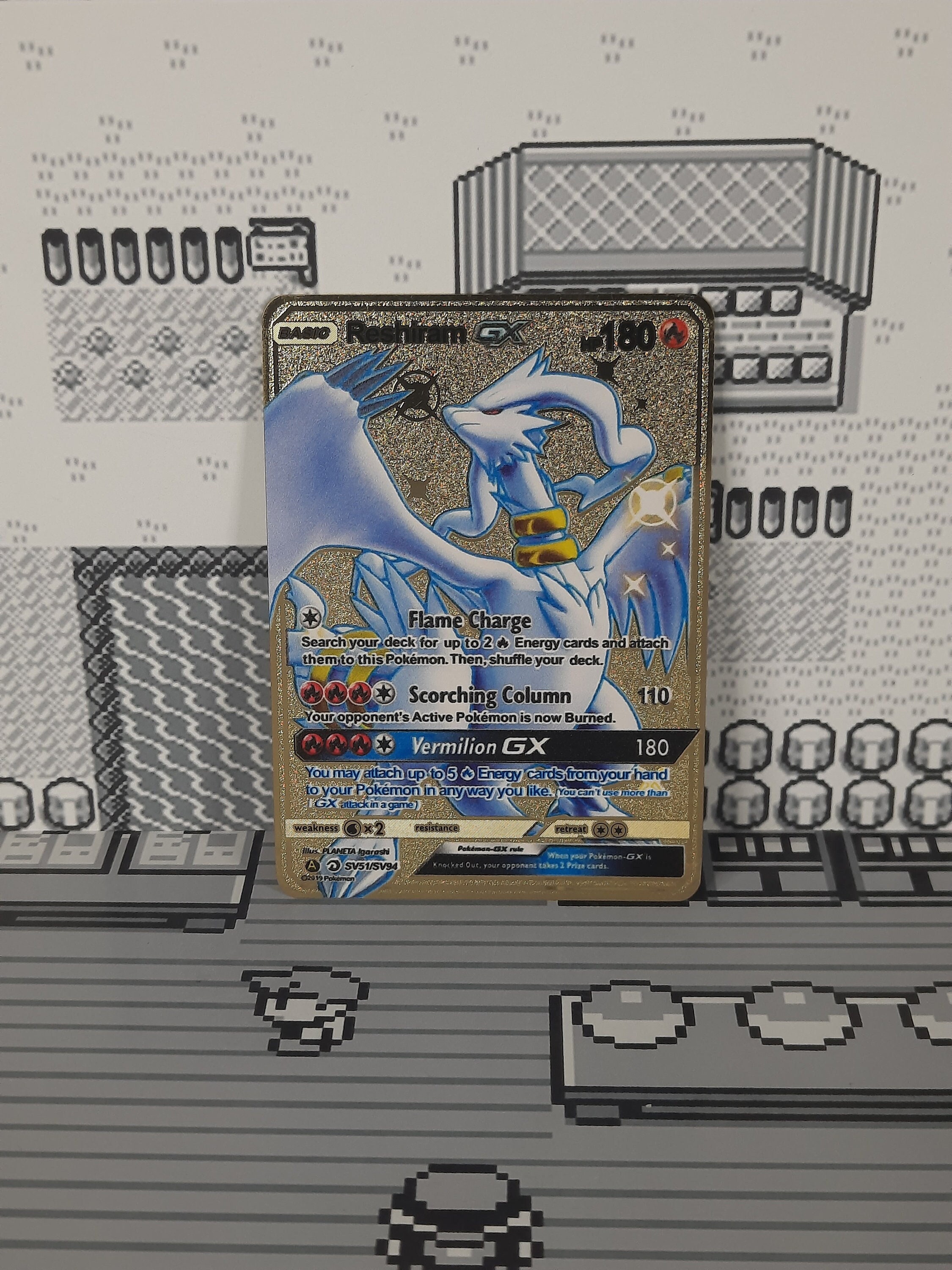 Reshiram GX Shiny Gold Metal Pokemon Card 