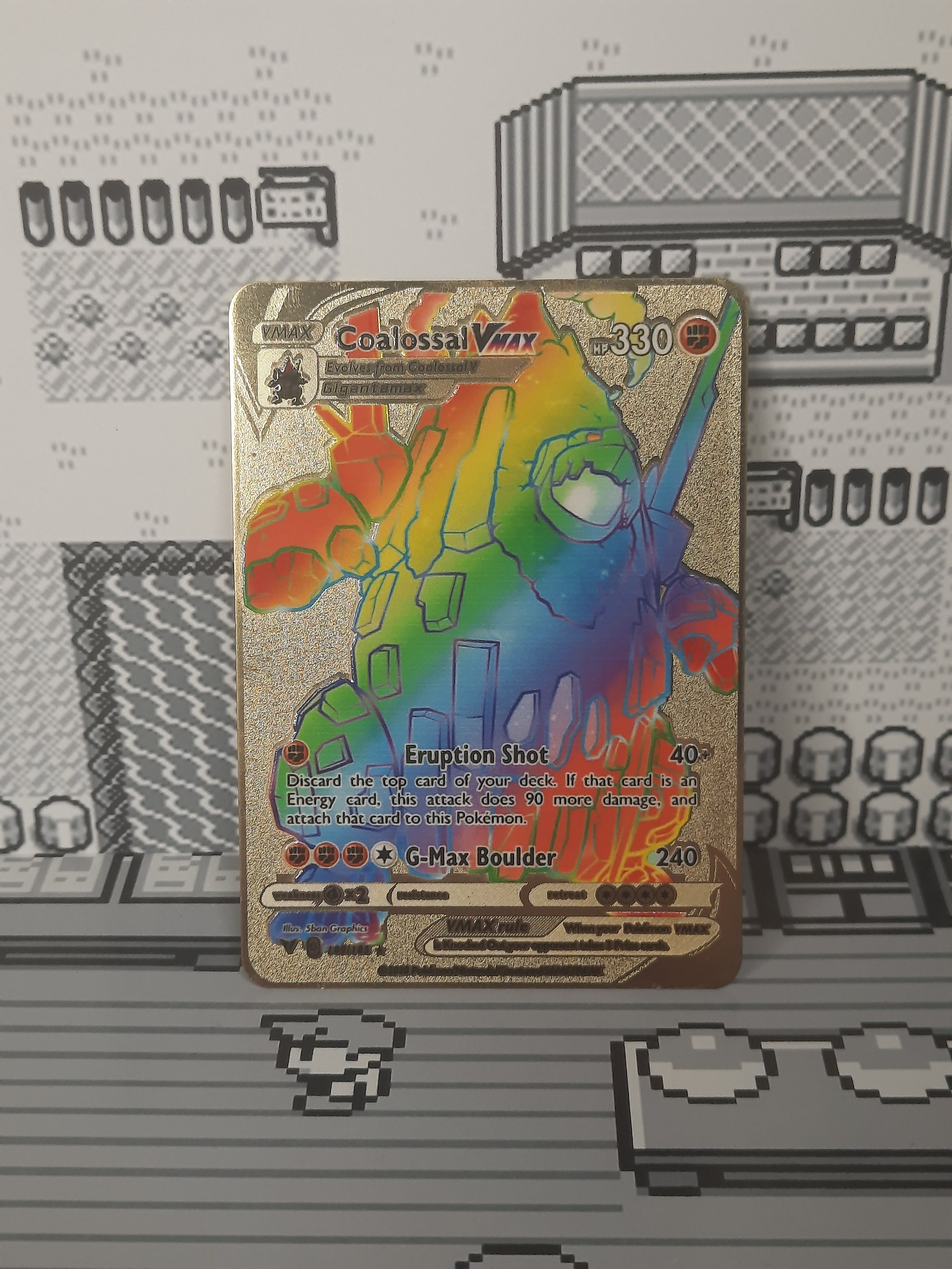 Coalossal VMAX Rainbow Rare Gold Metal Pokemon Card