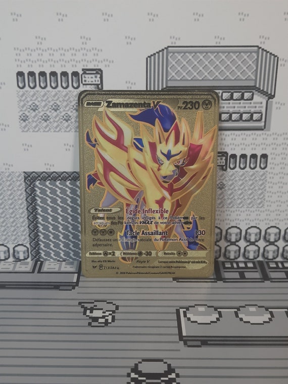 gold sword and shield pokemon cards Zamazenta V Sword & Shield Base Set Gold Metal Pokemon Card