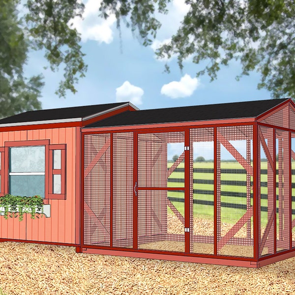 8x18 Chicken Coop Plans PDF • Walk In Chicken Coop with Run, Large Chicken Coop Building Plans for 15, 20 Chickens • DIY Printable Materials