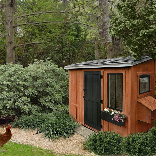 Plans de poulailler 4x8 PDF • Hangar poulailler avec Run, Walk In Chicken Coop Plans de construction pour 6, 8, 10 poulets • Matériaux imprimables DIY