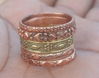 Set Of 5 Copper Ring, Handmade Ring, Solid 100% Pure Copper Ring, Statement Ring, Gift For Her, Stackable Ring, Boho Ring, Gift For Her,