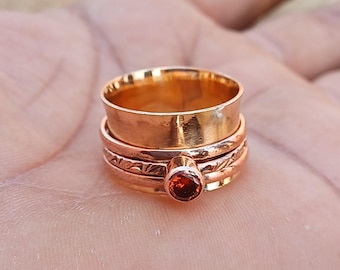 Handmade Copper Spinner Ring: Red Garnet Meditation Ring