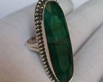 Natural Emerald Ring 100% 925 Sterling Silver Ring, Handmade Ring, Statement Ring, Wedding For Gift, Big Stone Ring, Emerald Ring In Silver,