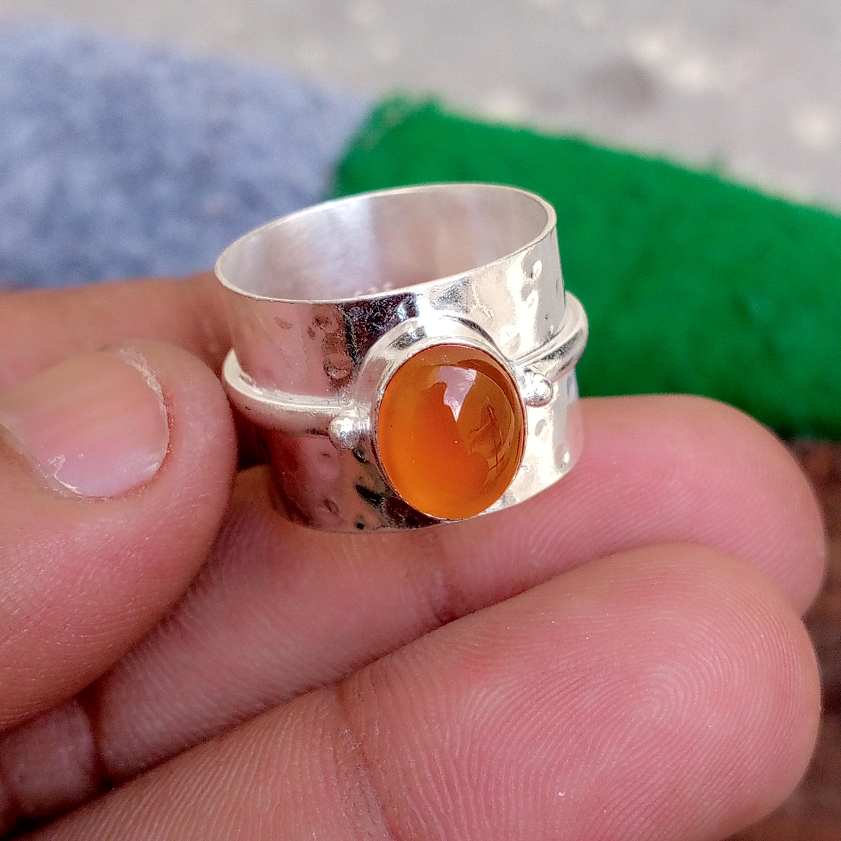Handmade Sterling Silver Carnelian Statement Ring - Oval Gemstone