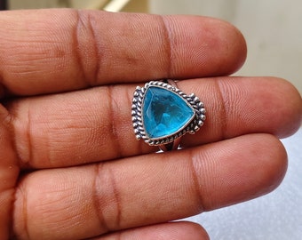 Natural Blue Topaz Gemstone Ring, 925 Sterling Silver Ring, Handmade Ring, Women Ring, Hammered Ring, December Birthstone, Gift For Her,****