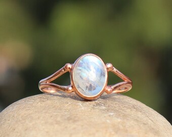 Handmade Oval Moonstone Ring: Solid Copper Boho Statement Ring