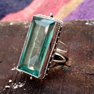 Anello con acquamarina: anello fatto a mano in argento sterling 925 con pietra preziosa