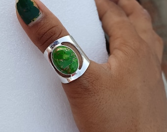 Natural Green Copper Turquoise Ring, 925 Sterling Silver Ring, Handmade Ring, Turquoise Ring, Women Ring, Gemstone Ring, Gift For Her Ring,