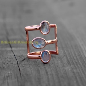 Handmade Solid Copper Moonstone Ring - Adjustable Statement Ring