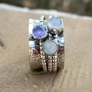 Sterling Silver Tree Of Life Ring With Amethyst - Adjustable Open Band Spiritual Jewelry