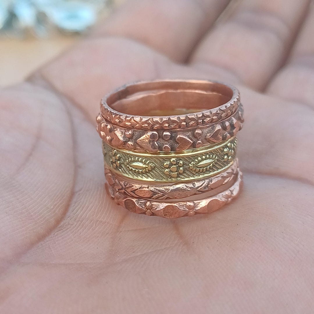 Set of 5 Copper Ring, Handmade Ring, Solid 100% Pure Copper Ring ...