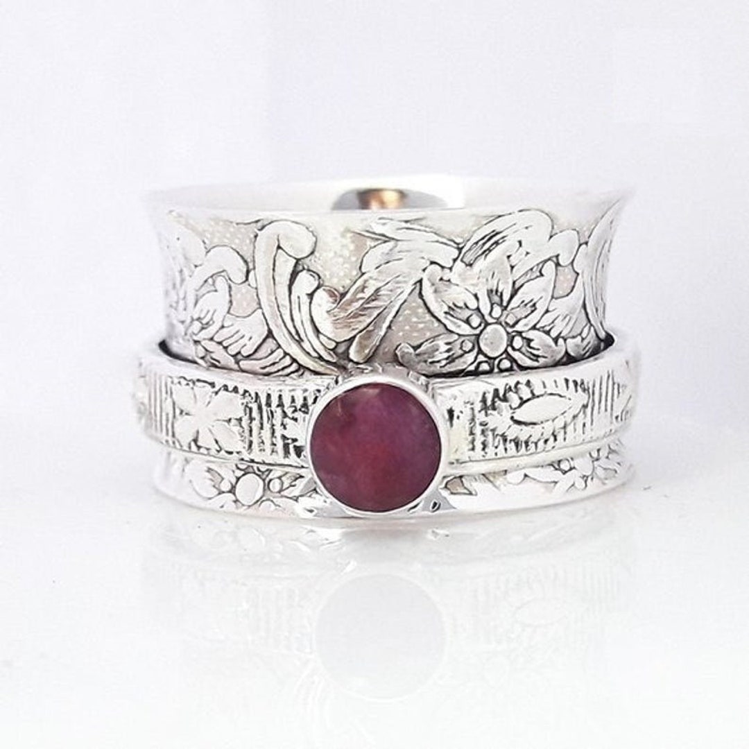 Rubymotion Spinner Rings Handmade Ruby Spinner Ring: Sterling Silver Boho Meditation Ring - Etsy