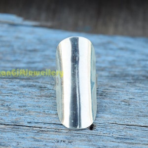 Handmade Long Sterling Silver Band Ring: Statement Jewelry