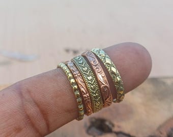 Handmade Copper & Brass Ring Set: Solid Metal Statement Rings