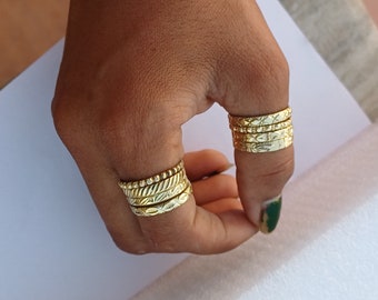 8 Set Thin Brass Stackable Rings: Handmade Solid Brass Bands