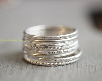 Conjunto de 8 anillos de plata de ley, anillo hecho a mano, anillos espaciadores, anillos apilables de plata, anillo fidget, anillo de mujer, anillo boho, regalo para su anillo RS73