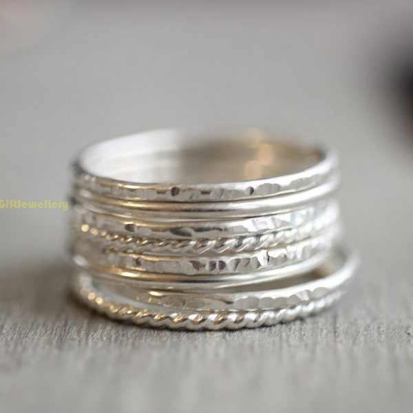 Set of 8 Sterling Silver Ring, Handmade Ring,Spacer Rings, Silver Stackable Rings, Fidget Ring, Women Ring, Boho Ring,Gift For Her Ring RS73