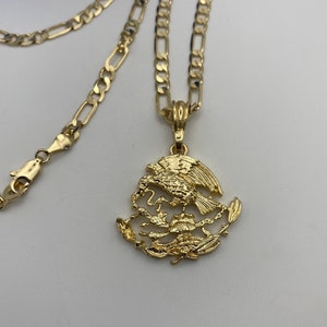 14k Mexican Eagle with Snake Necklace Gold Plated - 14k Cadena de Aguila en Vibora Oro Bañado 24” Largo