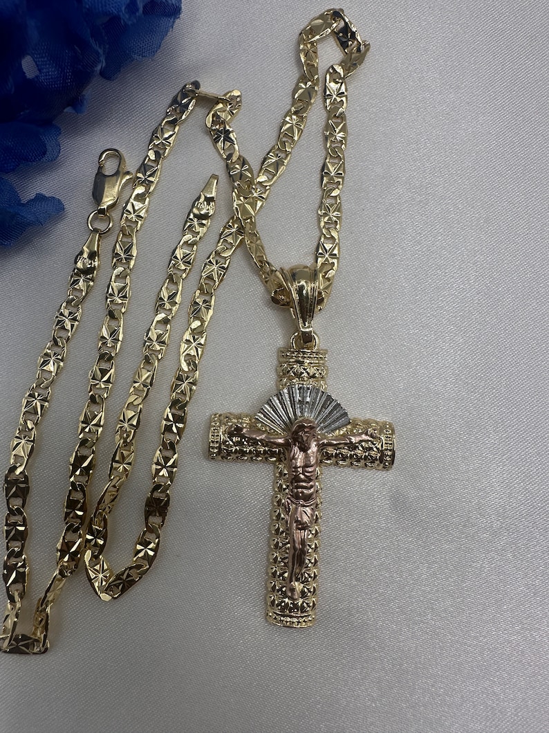 Crucifix Cross Pendant Necklace For Women Men 585 Rose Gold Snail Link Chain Cross Necklace Fashion