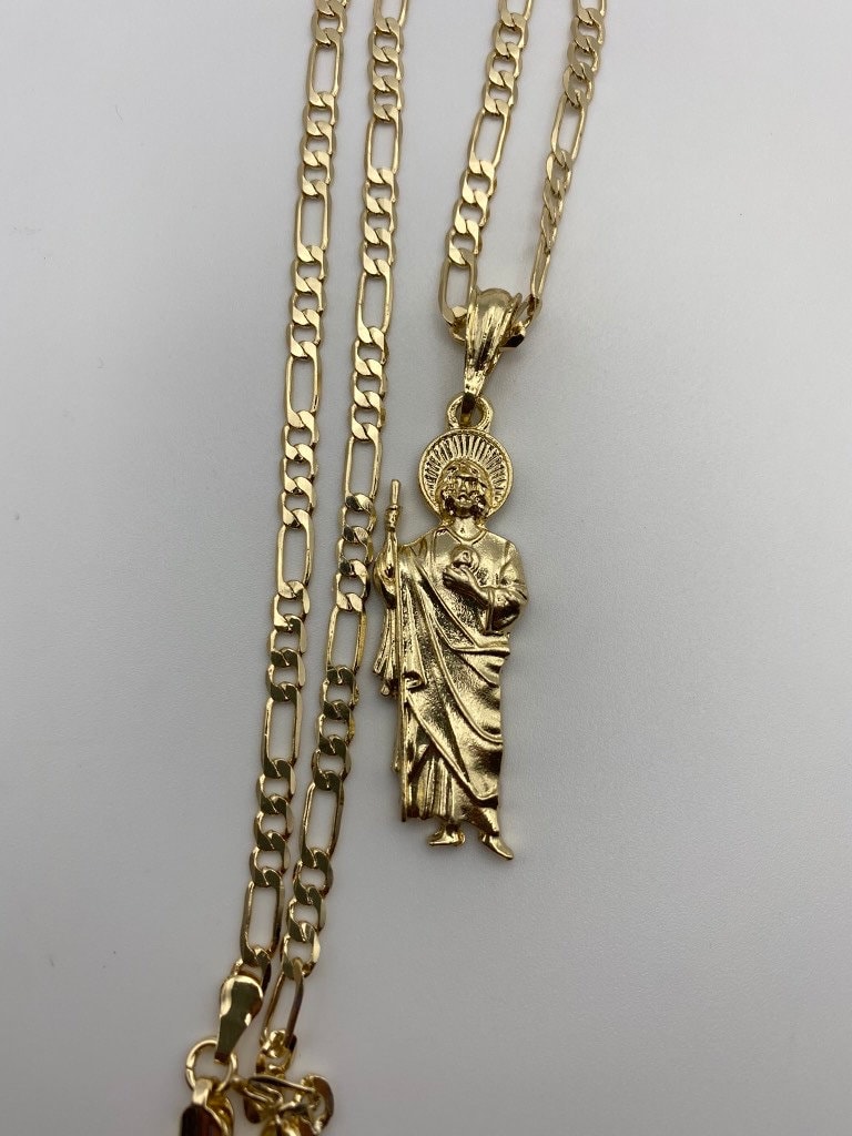 St Jude Necklace Gold Plated With Fígaro Chain San Judas - Etsy