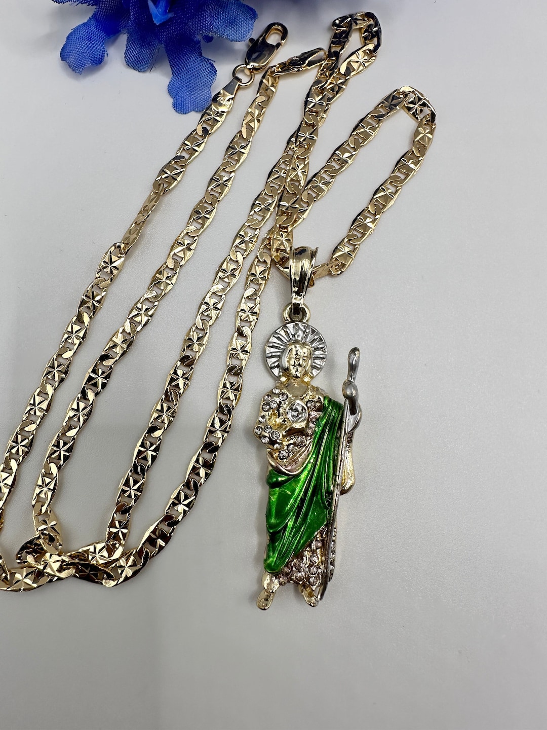 14k Green Stone St Jude Necklace Gold Plated . St Jude Necklace ...