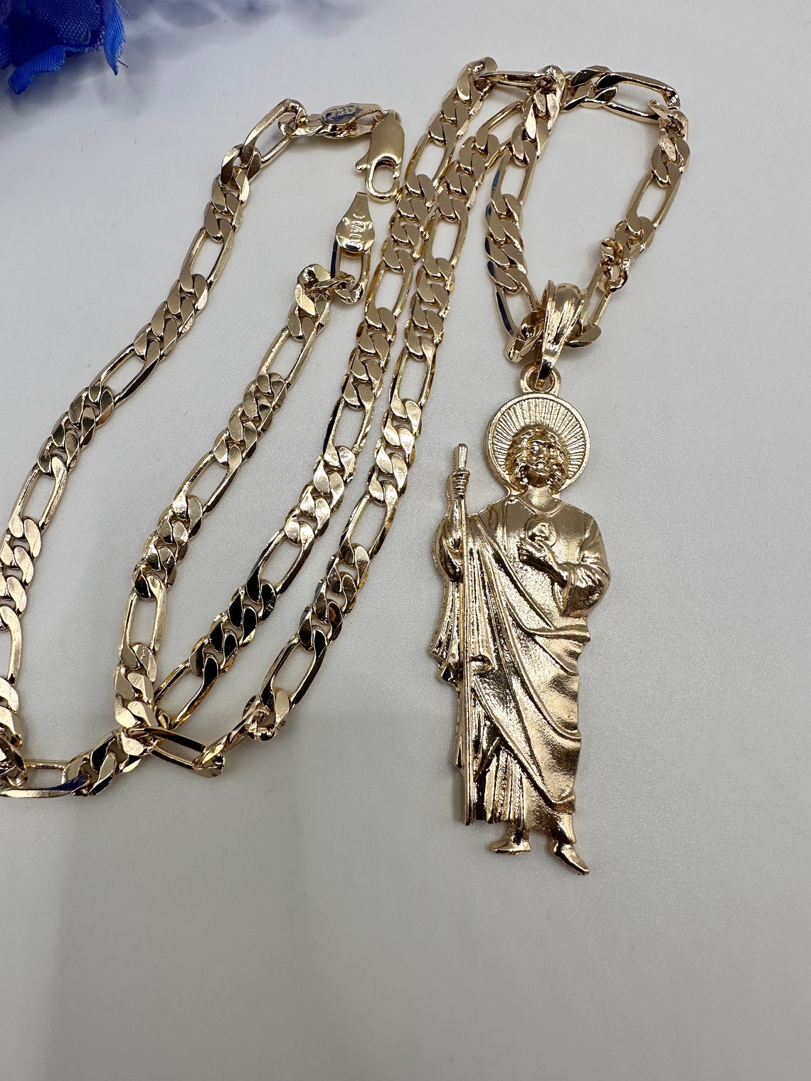 St Jude Necklace Gold Plated With Fígaro Chain San Judas - Etsy