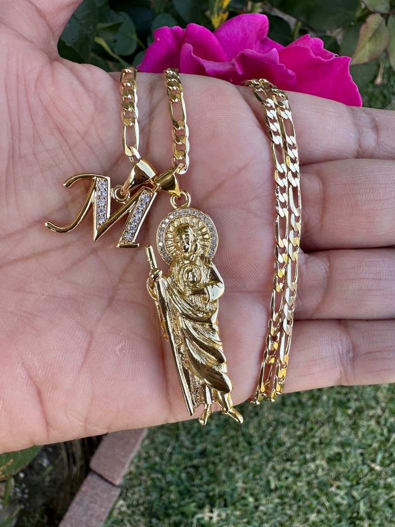 St Jude Gold Plated 14k Necklace With Letter Initial . San Judas Tadeo ...