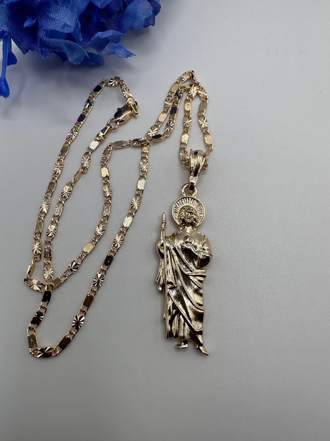 14k St Jude Necklace 18" Chain Gold Dipped- San Judas Tadeo Cadena 18 ...