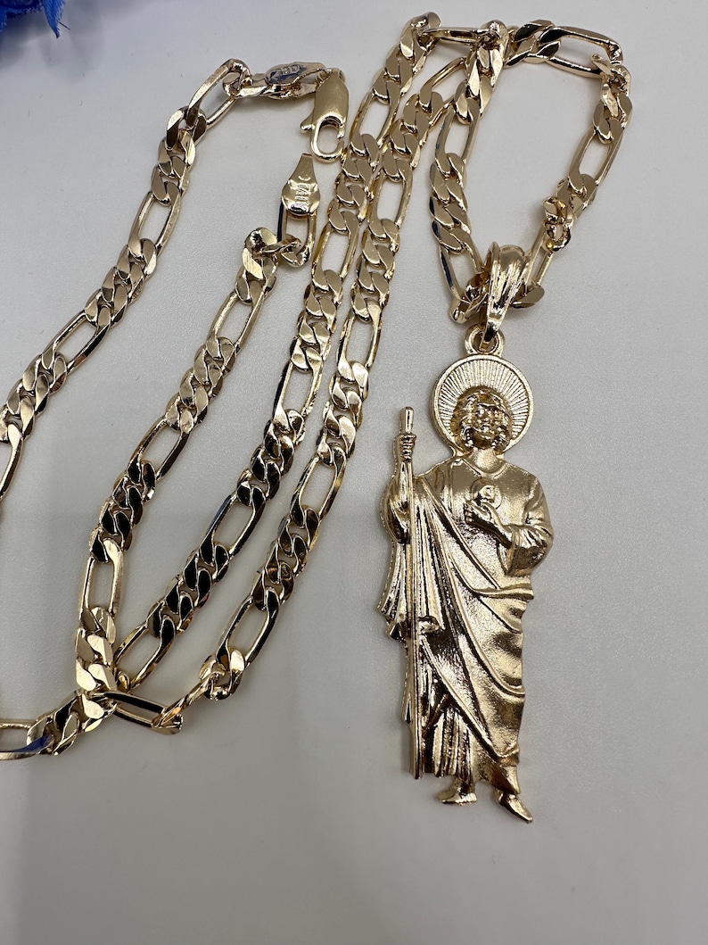 St Jude Necklace Gold Plated With Fígaro Chain San Judas Etsy