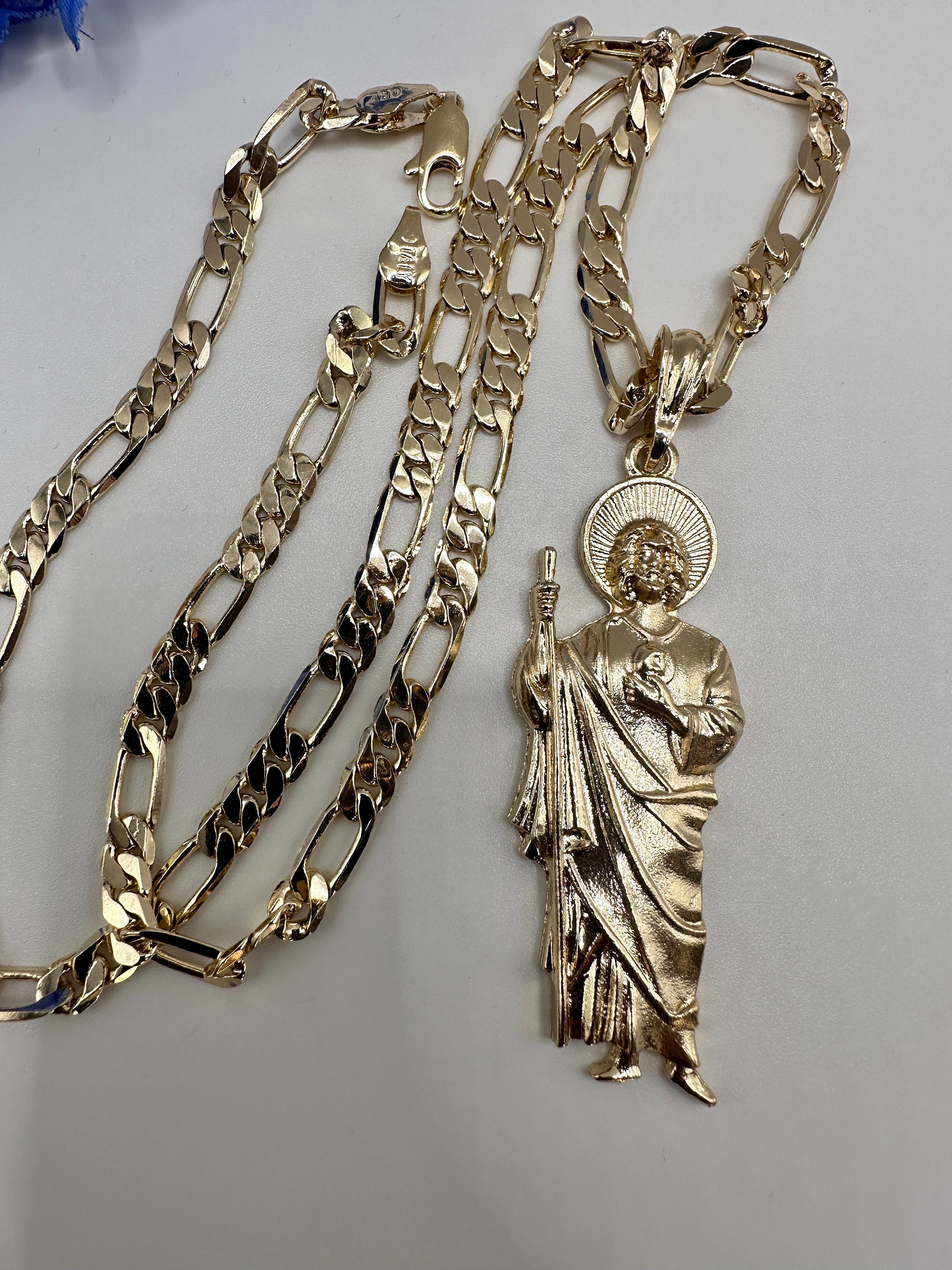 St Jude Necklace Gold Plated With Fígaro Chain - San Judas Tadeo Cadena ...