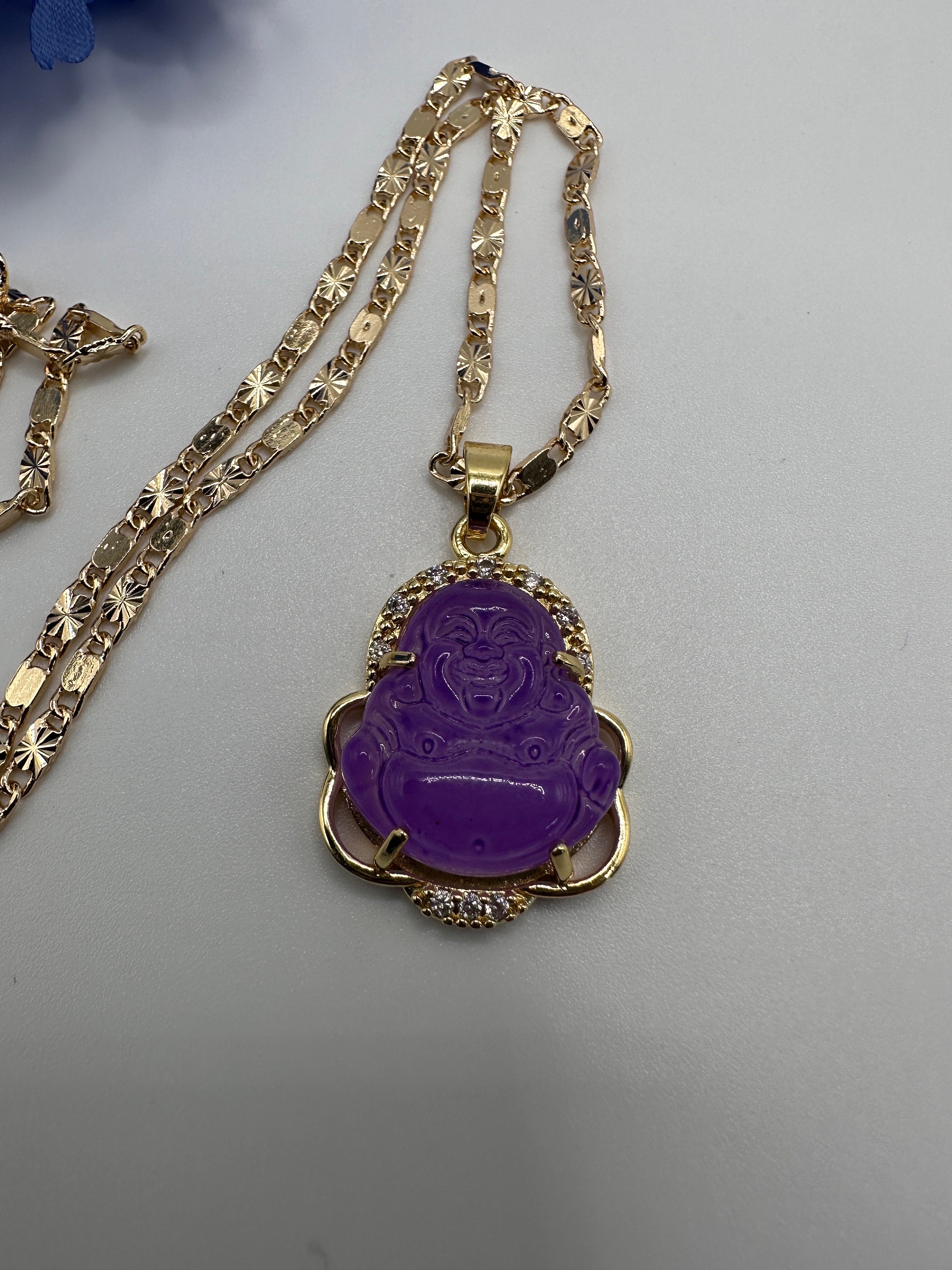 Purple buddha necklace deals